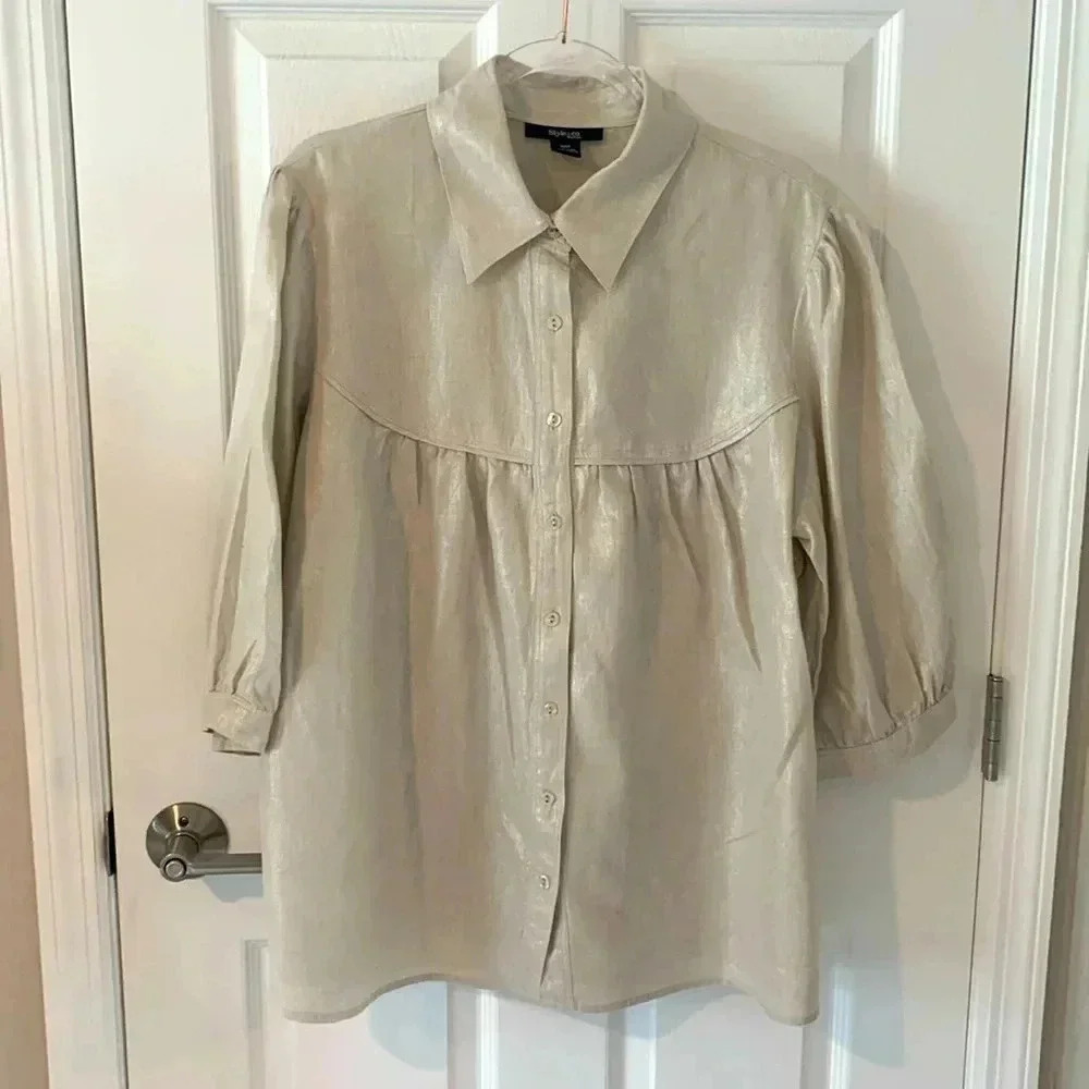 Style & co. Tan/ neutral linen blouse size 18